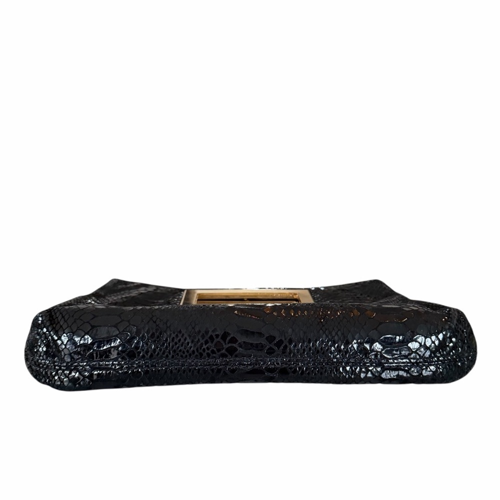 Michael Kors Berkley Clutch Bag Black Snakeskin Leather Square Gold Handle - Picture 4 of 7